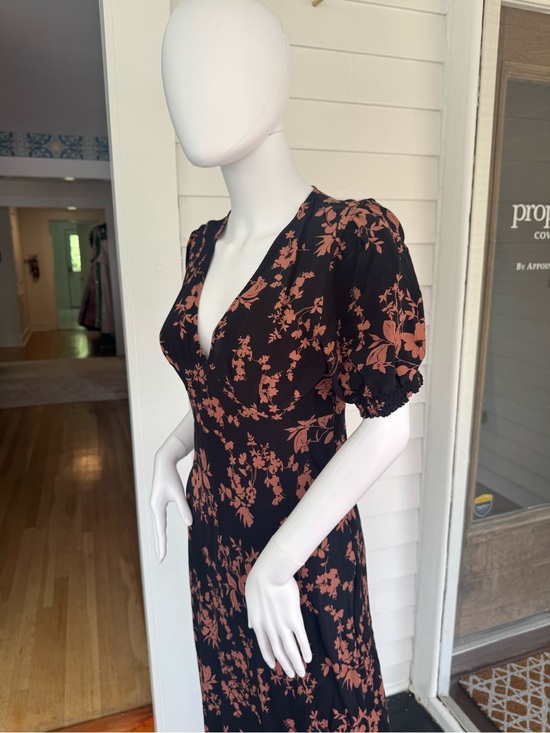 a new day Dresses & Skirts - a new day Black Midi Dress with Rust Floral Print and V-Neck